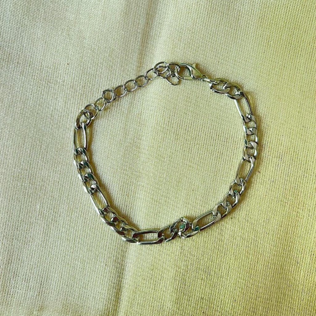 Silver Figaro Link Stainless Steel Chain Bracelet